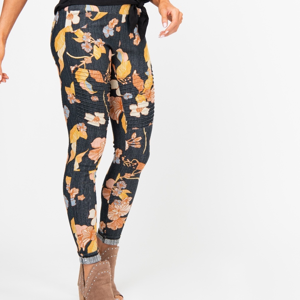 Moto Jeggings Vintage Botanical Black